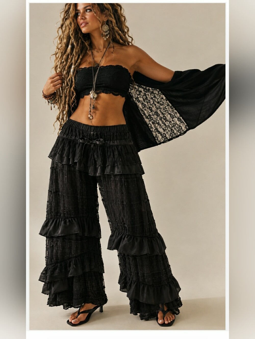 Free People Coquette Belle Ruffle Pant Bridgerton Wide Leg Whimsical Large
